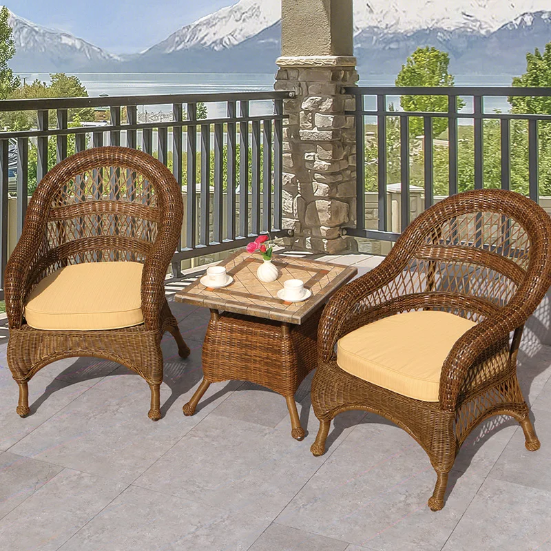 Outdoor Garden Furniture Three Piece Square PE Rattan Wicker Sofa Chairs Coffee Table Round Rattan Sofa