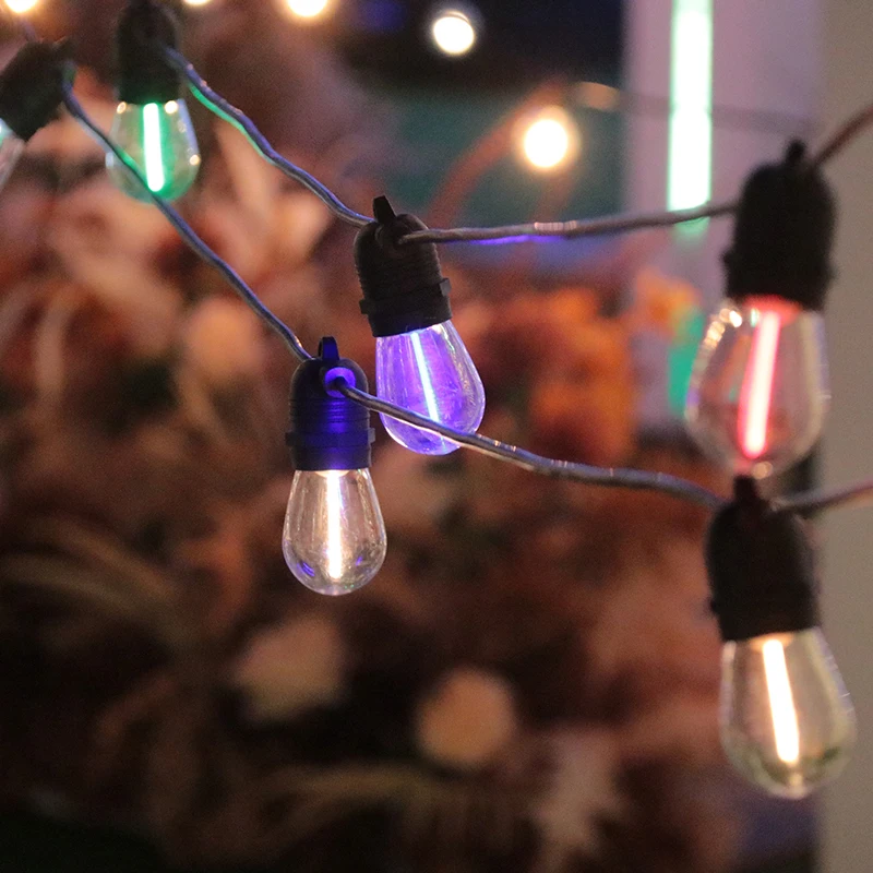 String Lights for Outside RGB Color Changing Waterproof Shatterproof garden Garland light S14 LED Bulb