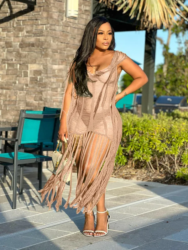 TS1253 New fashion sexy bikinis swim suit cover ups dress crochet beach wear cover up bathing suits for women tassel beach dress