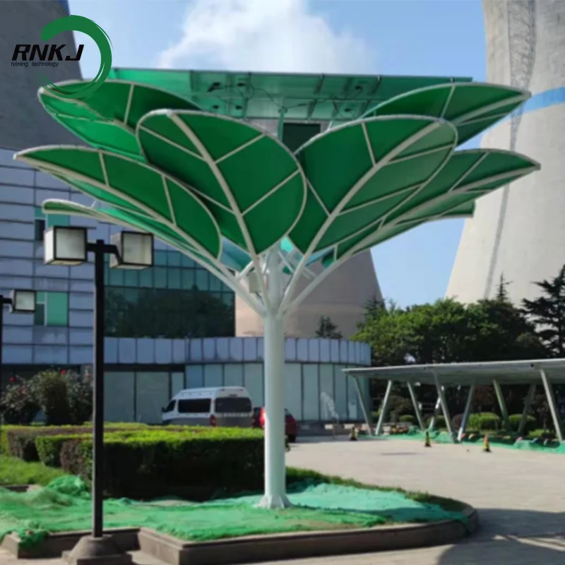 renewable energy solar powered palm trees environmental protection photovoltaic power charging station solar panel tree