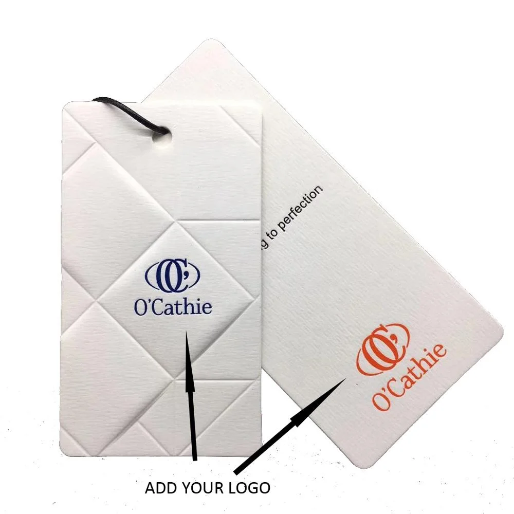 Custom Logo Printed Recycled Luxury Hangtag Embossed Thick Kraft Cardboard Paper Garment Clothing Hang Tag With String