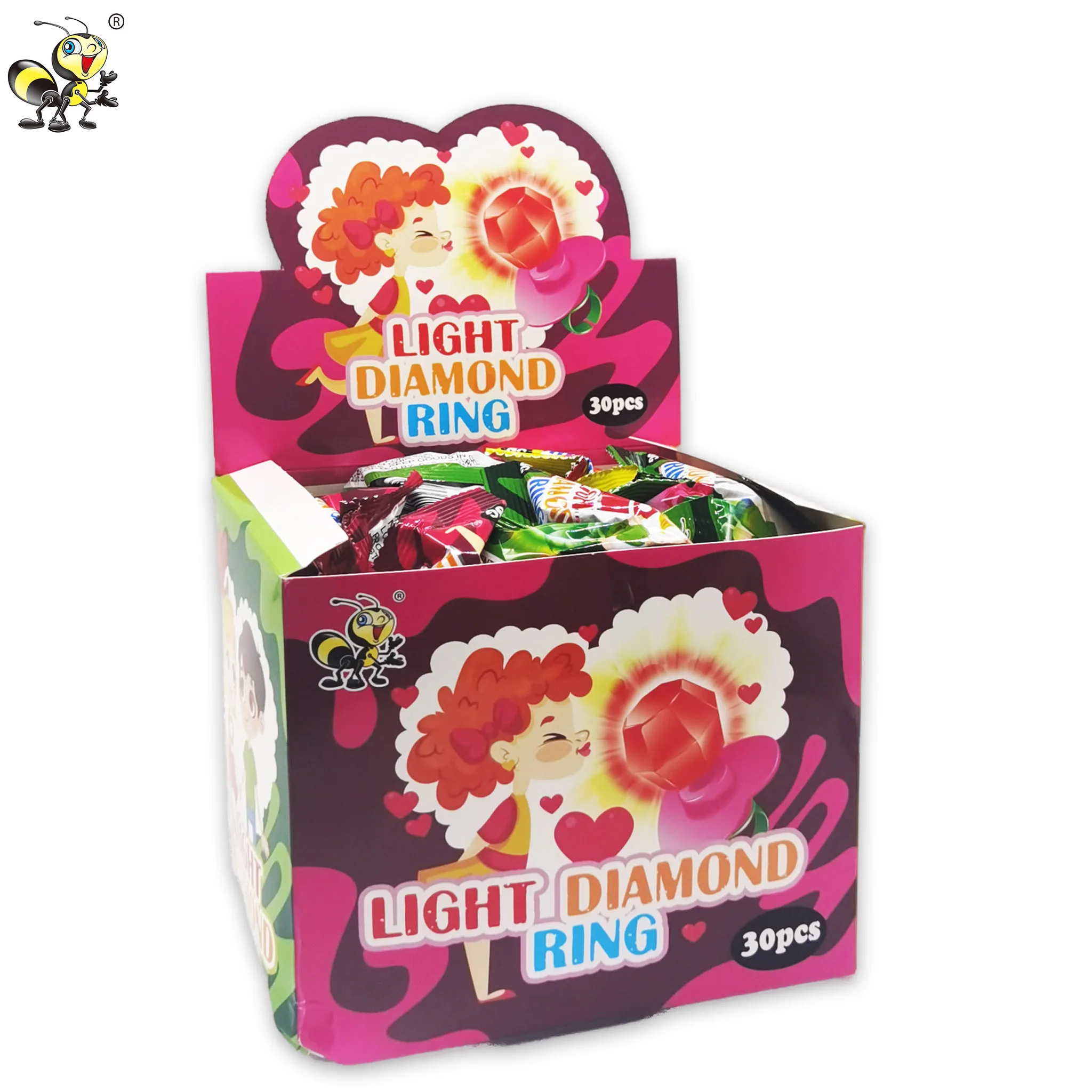 Wholesale Private Label halal fruity loly pop light diamond ring candy toy hard lollipop sweets