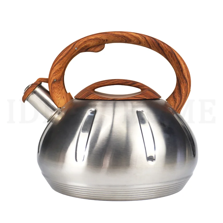 2.8L Stainless Steel Whistling Tea Kettle Coffee Teapot with Wooden Handle for Gas Stoves, Induction Cookers