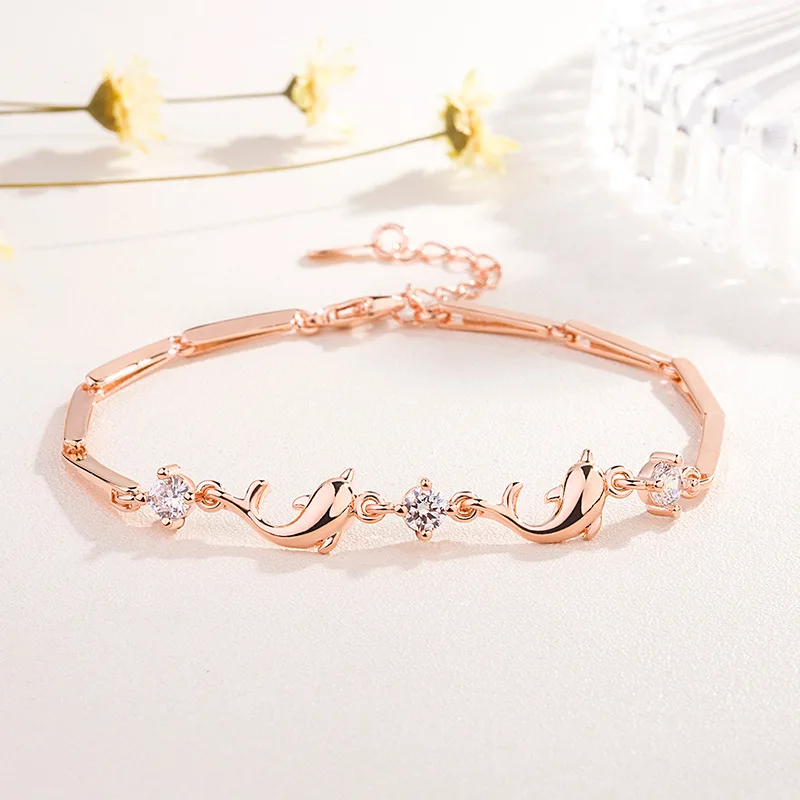 Korean rose gold animal female bracelet zircon dolphin chains bracelet wholesale