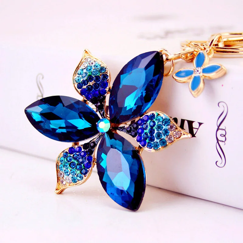 Crystal Flower Keychain Glittering Big Full Rhinestone Alloy Key Chain Holder For Women Girl Car Bag Accessories Fashion Keyring