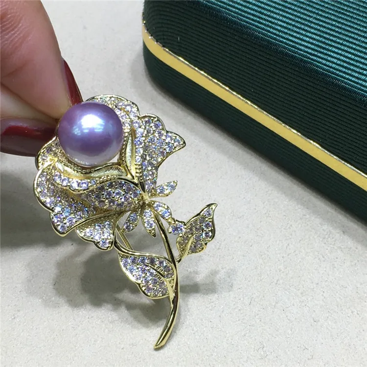 Elegent Luxury Brooch Flower Petal Purple Pearl Brooch