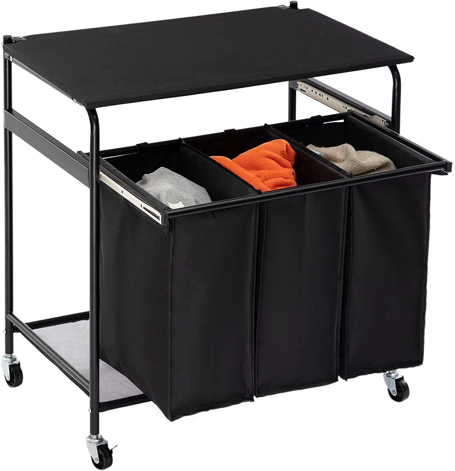 Heavy Duty  3 Bag Laundry Basket Sorter hamper with Rolling Lockable Wheels and foldable Ironing Board and Removable Bags