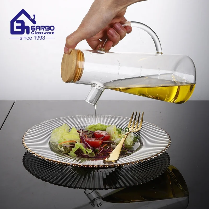 600ml 800ml 1L High Borosilicate Kitchen Cooking Olive Oil Bottle For Condiment Vinegar Glass Pot Container With Bamboo Lid