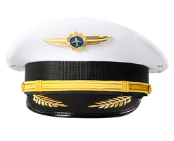 Custom Detachable Black Military Captain Uniform Hats Officer Pilot Peaked Cap