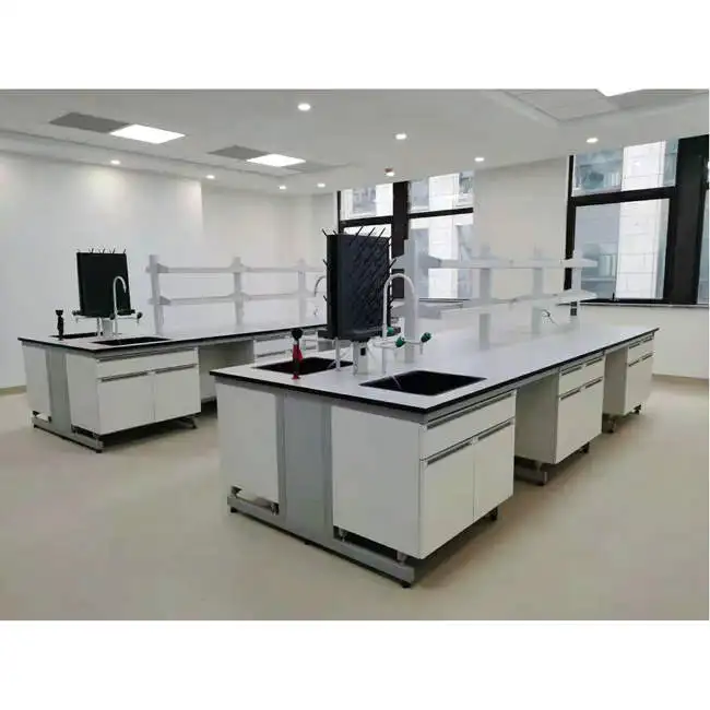 Epoxy Coated Steel Frame And Wood Laboratory Worktable With Lab PP Sink