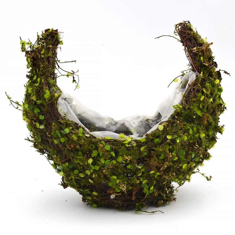 Moss kettle flower basket moon shaped basket hanging