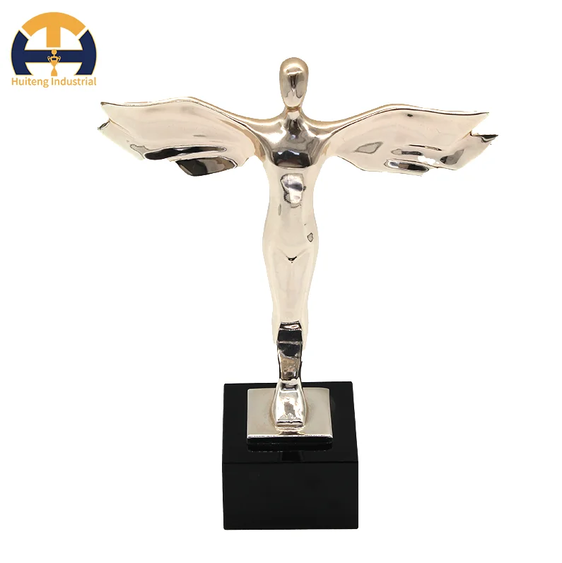 Free design  zinc alloy  black crystal base metal award cup custom winged figure sculpture acrylic metal trophy