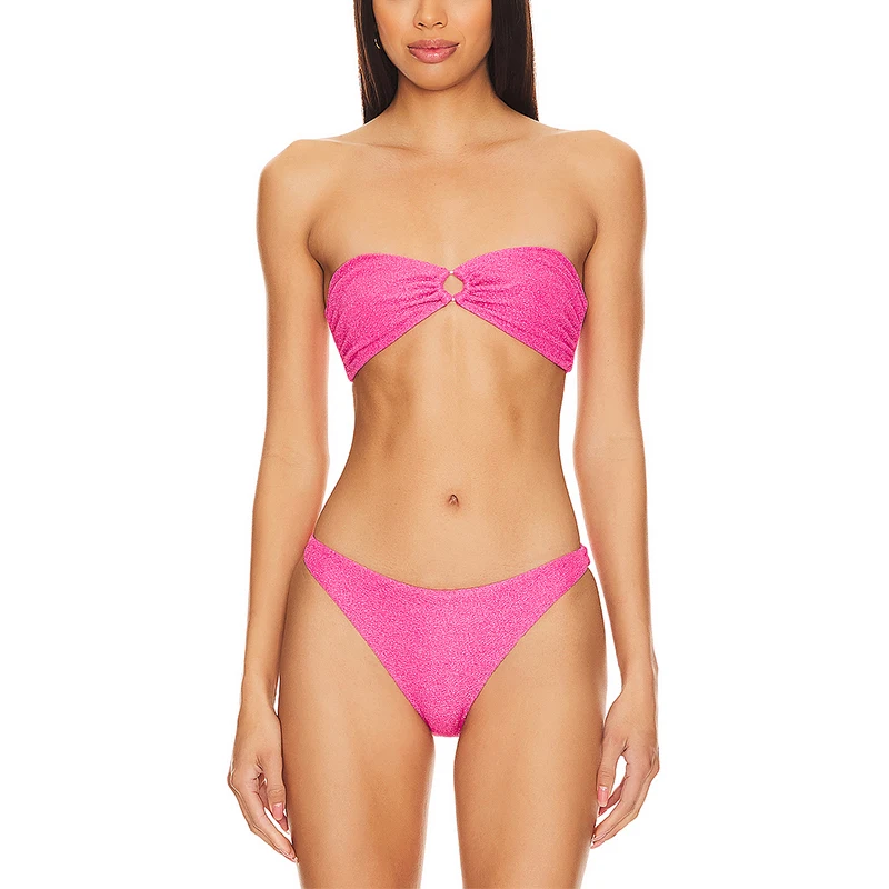 Customized Crinkle Metallic Shiny Swimsuit Teenage Girls Swimwear Women Swimming Bathing Suits Detachable Two Piece Bikini 2024