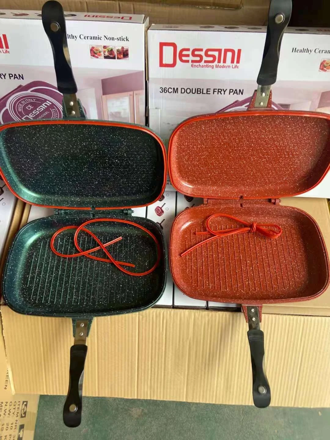 DESSINI aluminum die-cast double-sided grill pan Non-stick frying pan Square colorful breakfast roast steak pan