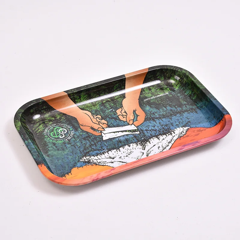 Portable Small Plain Metal Rolling Trays With Custom logo printing Tinplate Cigarette Serving Tray For Smoking