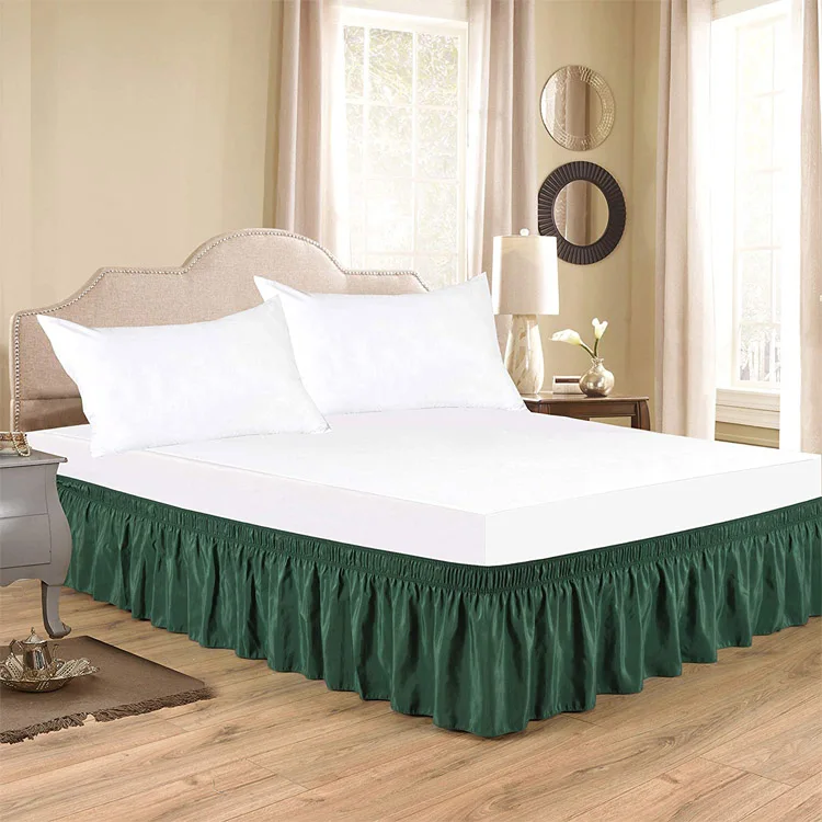 Ruffled Bed Skirt with Split Corners Queen Size (12 Inch Drop) Platform Dust Ruffle Gathered Bedskirt Hunter Green