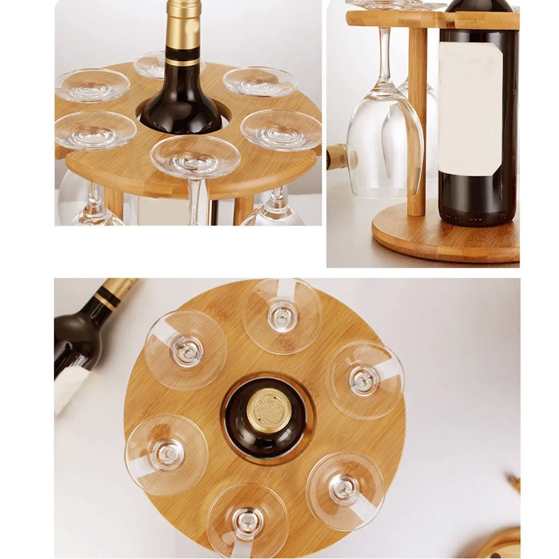 Wine Bottle Holder Wine Glass Rack Bamboo Wine Tabletop Display