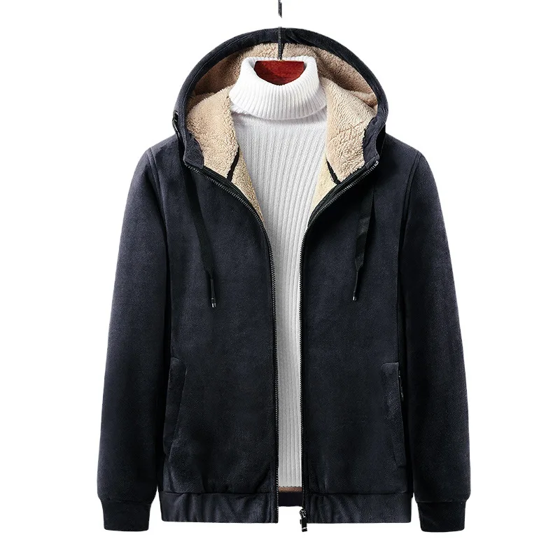 Hooded Thick Fleece Grey Coats Male Winter Streetwear Outerwear Mens Jacket plus size 7XL