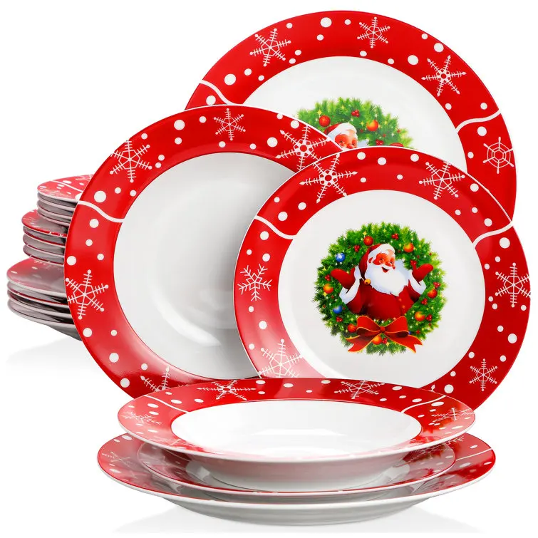 Hot Selling Holiday Ceramic Tableware 18 Pieces Santa Claus Ceramic Dinnerware set