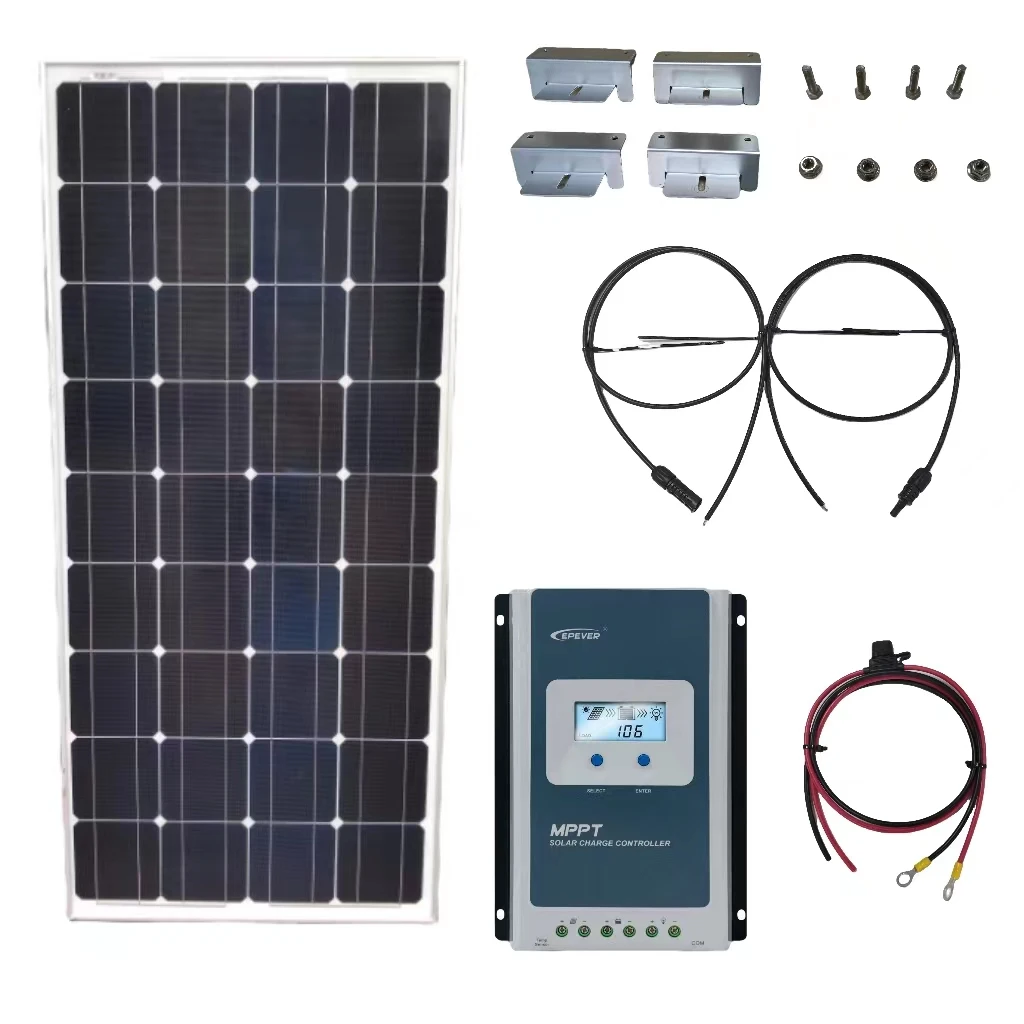 100w Solar Panel Aluminum Z Bracket 4mm Extension Cable Connector Epever Tracer 3210AN MPPT Battery Cable Lugs RV System