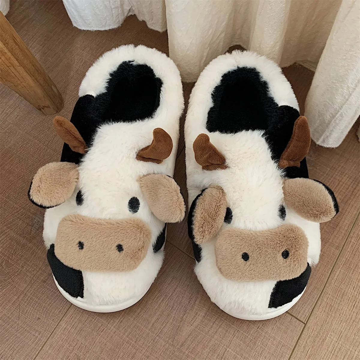 XIXITIAO Cow fuzzy animal Plush woman Shoes Hot Sale Cute Warm Home Indoor Winter Cotton fashion fur slippers for woman girls