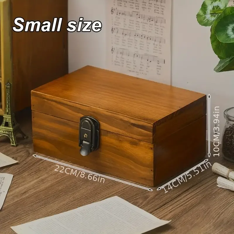 Wooden storage box retro lockable desktop storage solid wood documents miscellaneous storage jewelry box