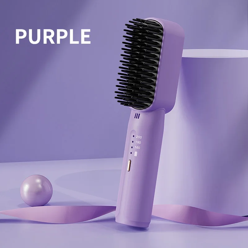 Dual-purpose portable USB Rechargeable Fast Heating Hot Comb Hair Straightener Mini Cordless Hair Straightener Brush