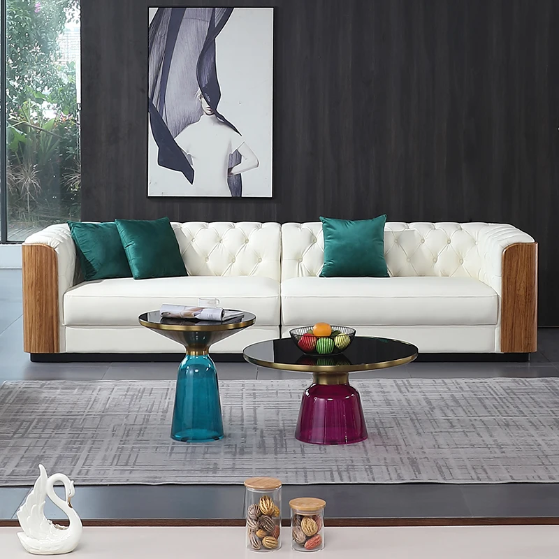 MIDOSO Italian minimalist sofa set living room furniture leather solid wood combination sofa