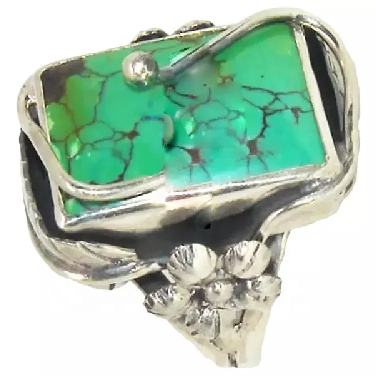 Кольцо из серебра 925 пробы с тибетской бирюзой