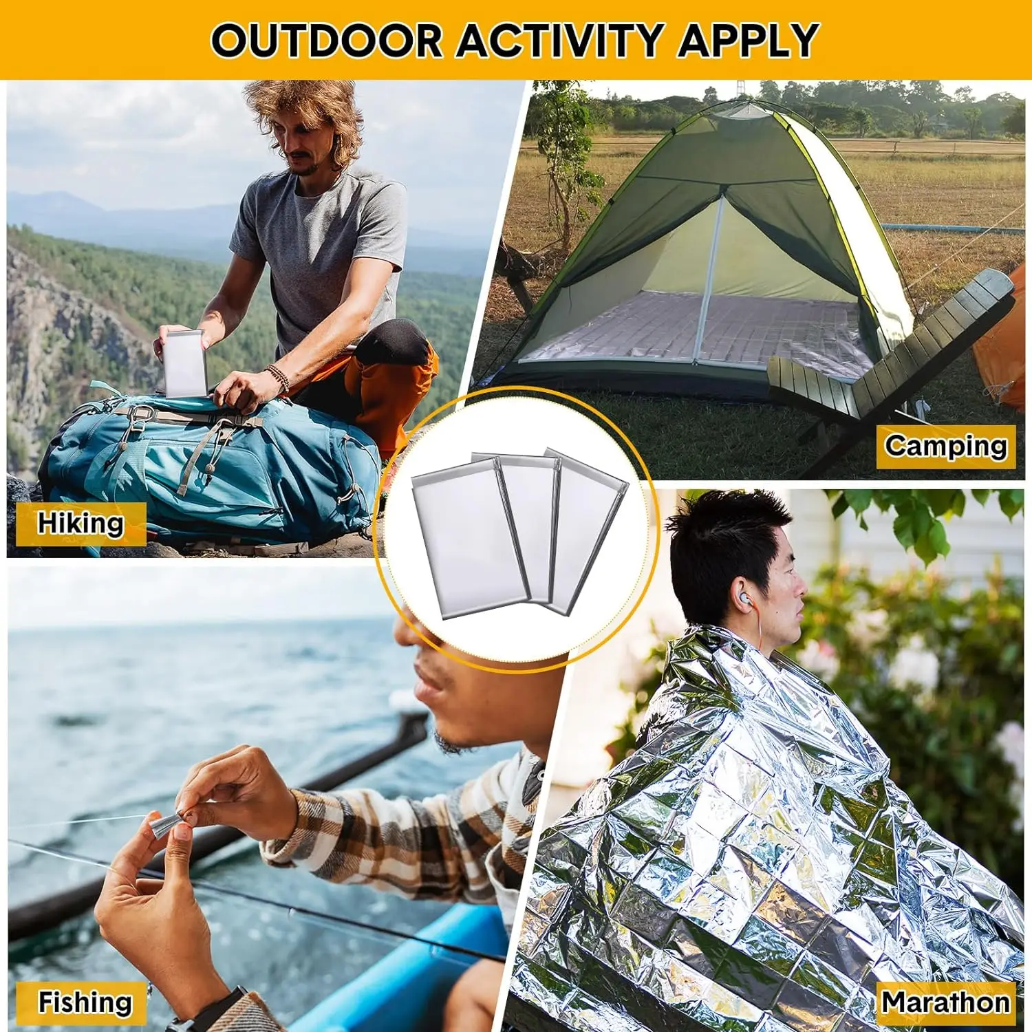 Light Weight Double-Sided Silver Aluminized Foil Survival Emergency Mylar Thermal Space Blankets Polyester