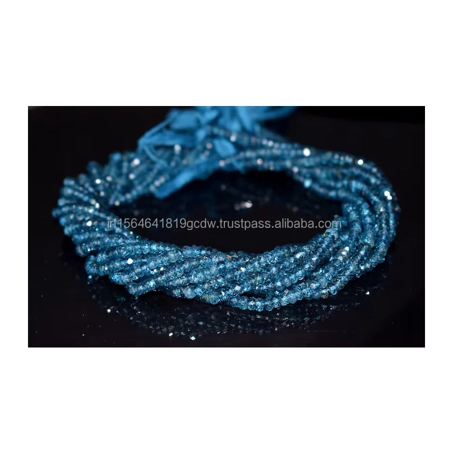 Genuine London Blue Topaz Faceted Rondelle Beads for Necklace Making 4mm Topaz Faceted Rondelle Beads Strand 13 inches