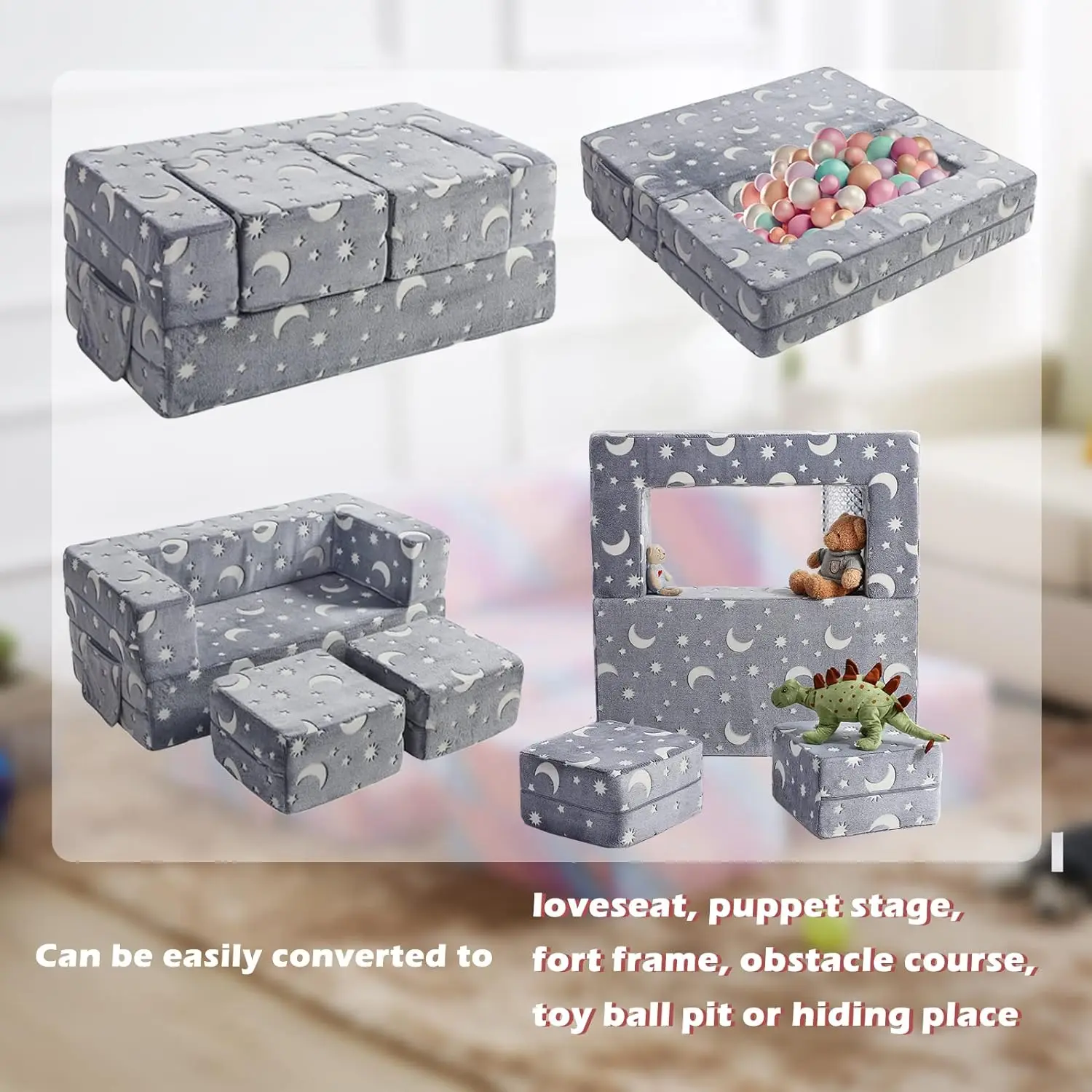 3 in 1 Convertible Plush Foam Fold Kids Explore Play Sofa Toddler Couch Kids Sofa