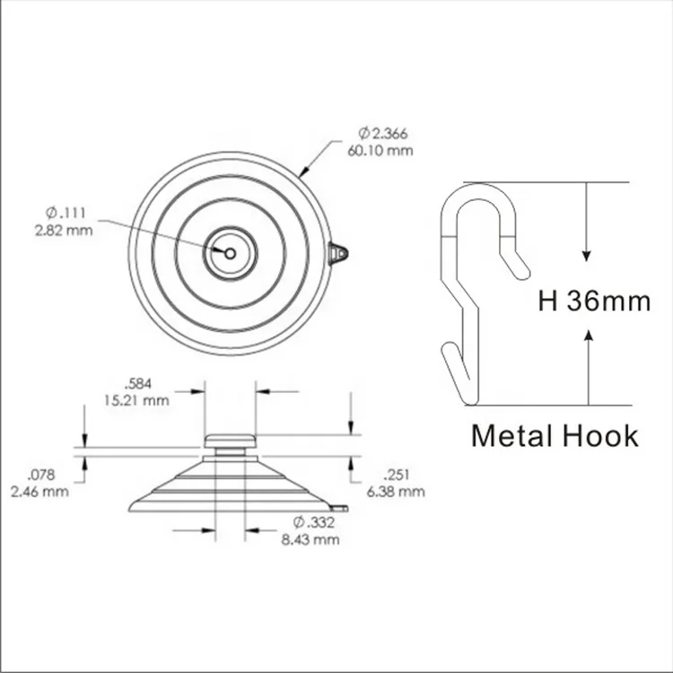 Environmental 60mm Suction Cup with Hook Movable Heavy-Duty Vacuum Suction Cup