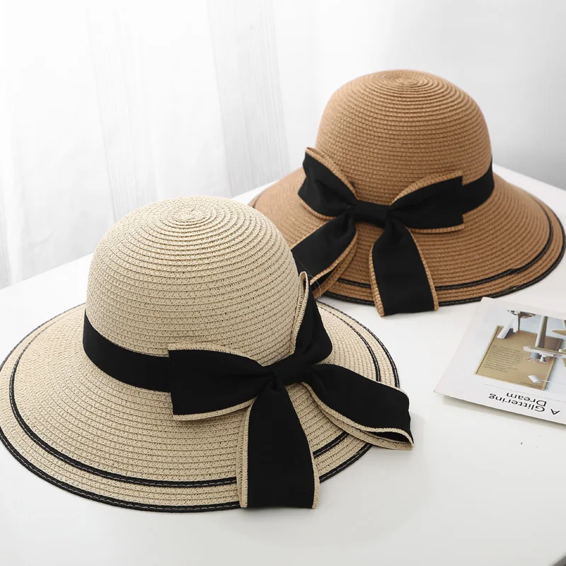 Black Khaki Beige Womens Wide Brim Straw Panama Hat Fedora Summer Beach  Hat Straw Sun Hat For Women