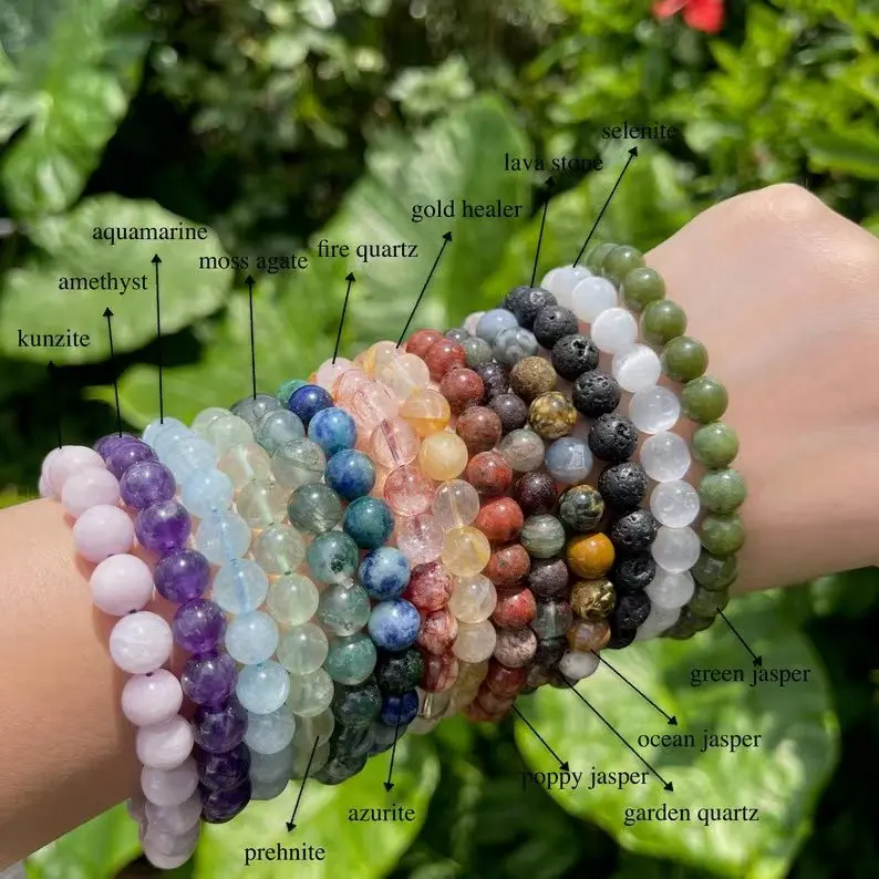 Wholesale Customized 100Kind 4/6/8mm Reiki Energy Healing Crystal Precious Gemstone Natural Genuine Stone Bracelet for Men Women