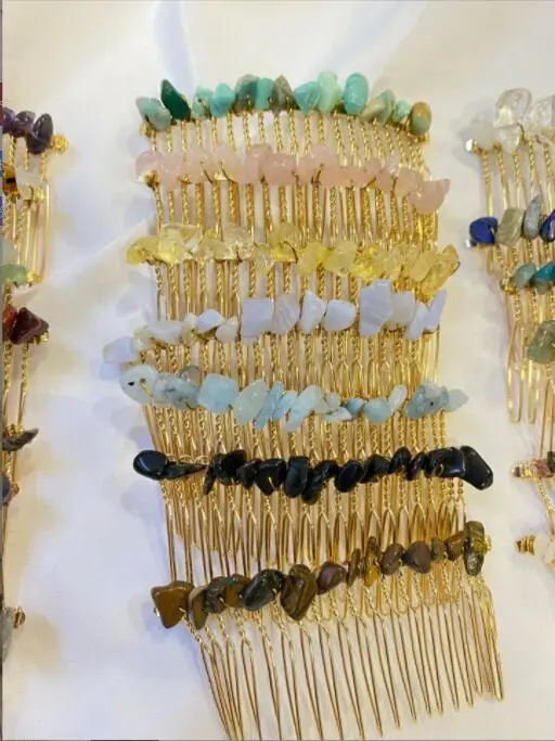 Natural Stone Hair Comb Colorful Healing Crystal Gravel Stone Hair Comb for Women Girls