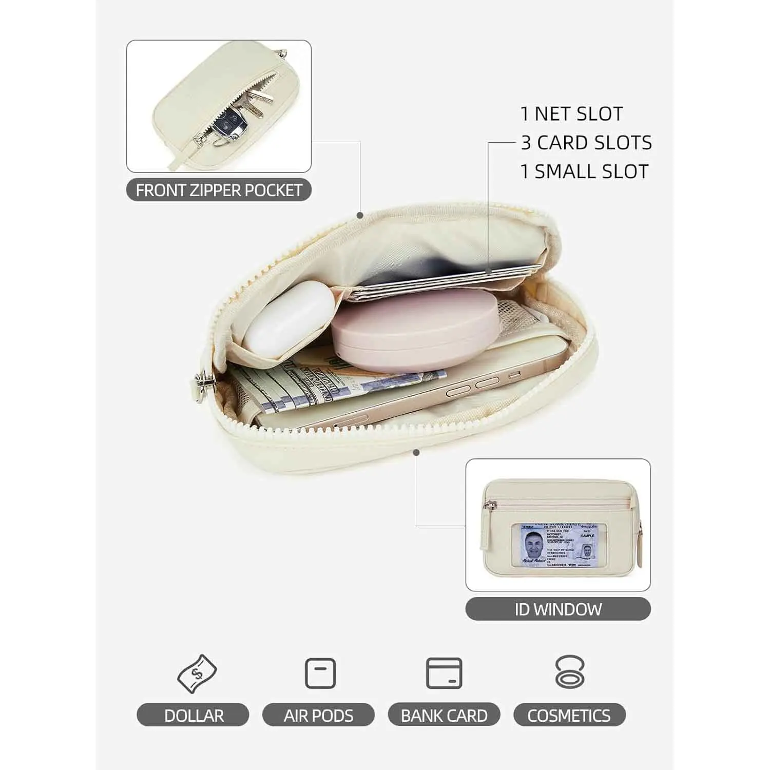 Hotsale Multifunctional Portable Waterproof Fashion Small Nylon Zipper Money Purse with Card slots Clear ID card pocket