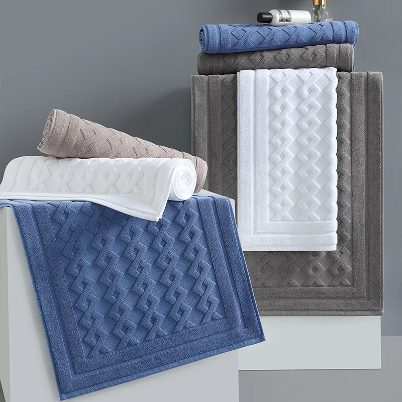 Custom white jacquard hotel bath floor mat 100 cotton hotel towel floor towel