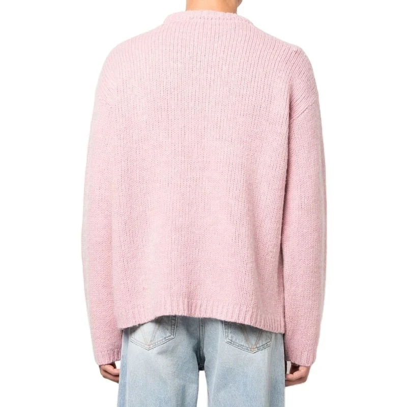 Wholesale Custom Jacquard Logo Wool Blend Soft Men Knit Sweater High-Quality Chunky 7GG Pullover Oversize Crew Neck Fashion