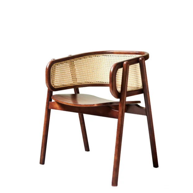 2021 New Design Good Price Ash Wood Rattan Dining Chair Cane Arm on
