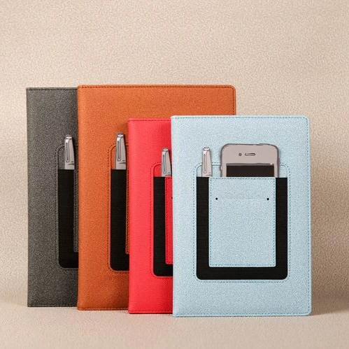 B5 Grey Hardcover PU Notebook with Phone Pocket with Custom logo