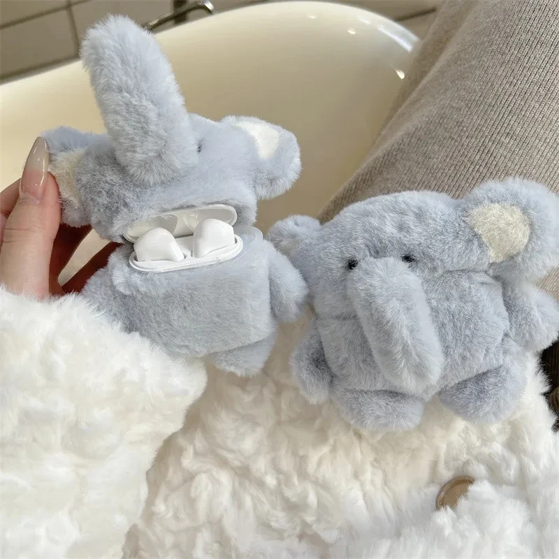 Custom Luxury Designer Cartoon Elephant Plush Earphone Case Plush Toy For AirPods Pro Soft Silicone Case Wireless Earphone Case