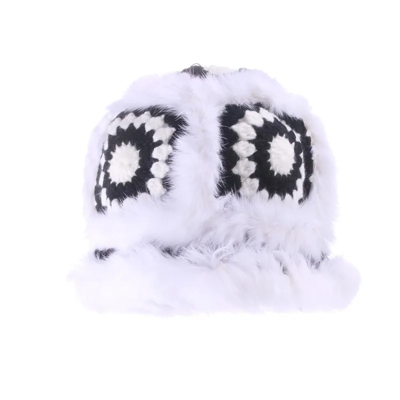 Wholesale Crochet Bucket Hat Women Winter Fur Warm Cute Plush Cap Casual Knitted Bucket Hats Fashion Panama