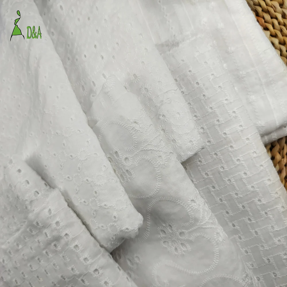 Wholesale  Embroidered Textile 100% Cotton White Embroidery Fabric High Quality For Garment