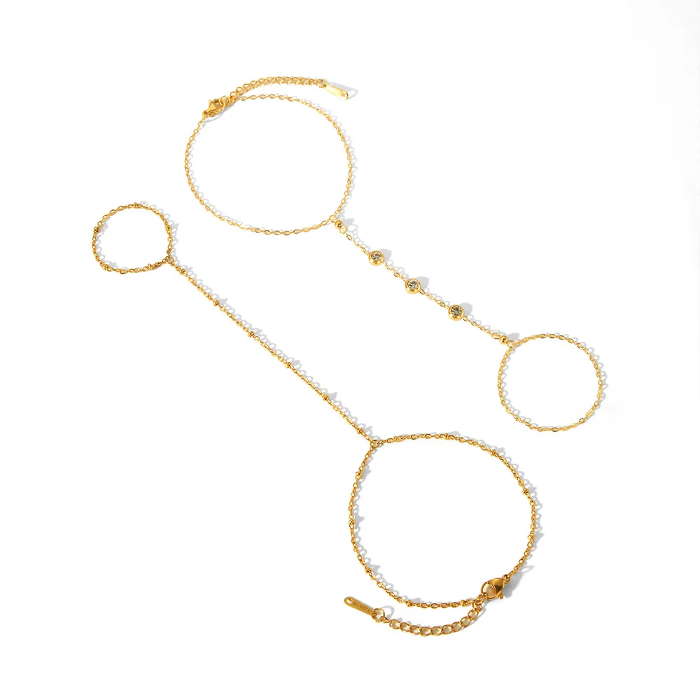 Fashion Stainless Steel Hand Bracelet Tarnish Free Waterproof 18k Gold Finger Chain