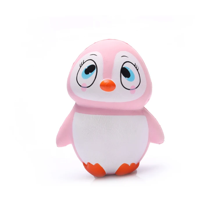 wholesale pu foam pink promotional gift big cute eyes printed slow rising penguin anti stress ball