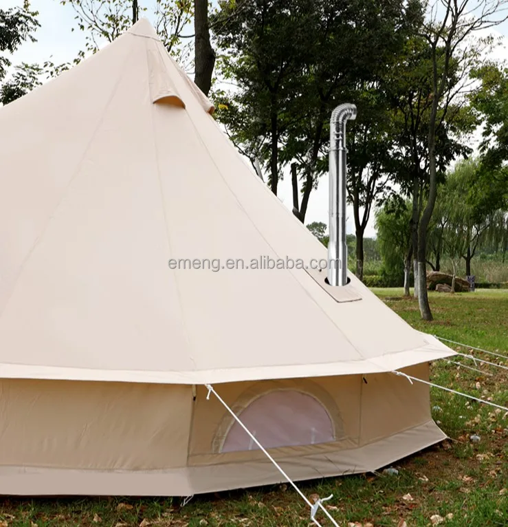 4 season 5m 6m camping glamping luxury canvas bell tent with wood stove