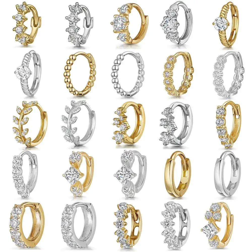 S925 Sterling Silver Gold Plated Cartilage Geometric Puncture Micro Inlaid Zirconia Leaf Hoop Earrings Zircon Circle Earring