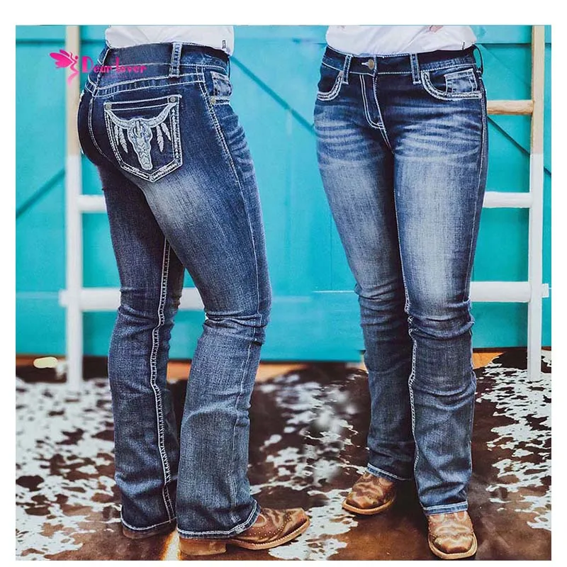 New Product 2023 Sky Blue Embroidered Cow Denim Pants High Waist Mujer Pantalones De Hombre Straight Leg Jeans Women