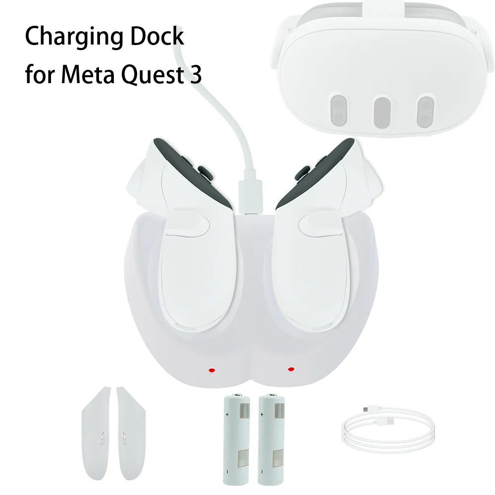 Accessories Station with 2pcs Rechargeable Batteries Controllers Charging Dock for Meta Quest 3